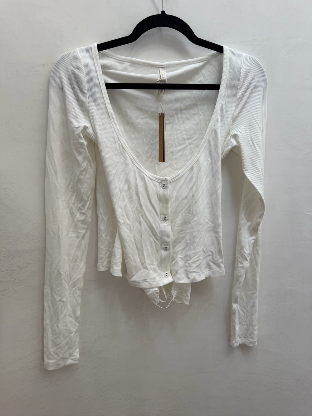 SKIMS White Scoop-Neck Ribbed Button-Front Long Sleeve Top